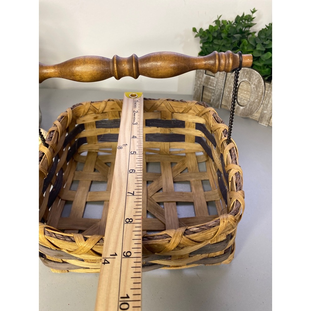 Woven Square Basket Wooden Handle‎ Rustic Farmhouse Home Decor Storage - Picture 6 of 7
